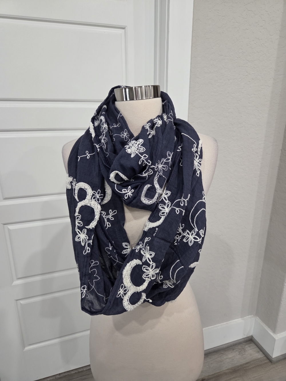 VAN HEUSEN Navy Floral Embroidered Infinity Scarf